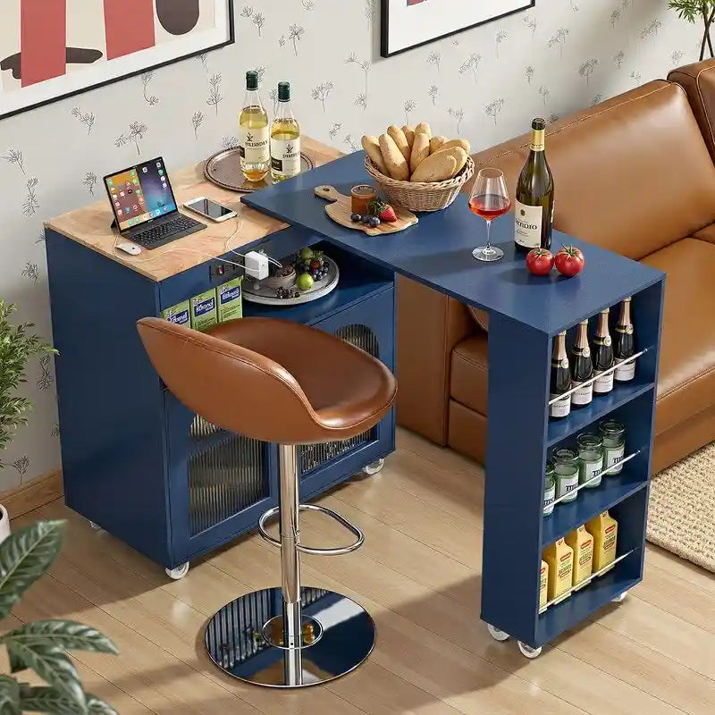 Ilot de cuisine roulant avec table extensible
