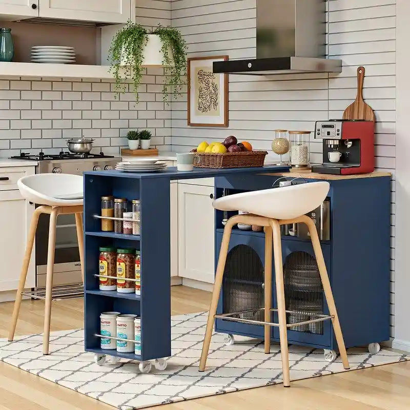 Ilot de cuisine roulant avec table extensible