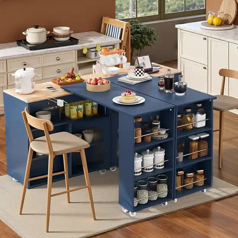 Ilot de cuisine roulant avec table extensible