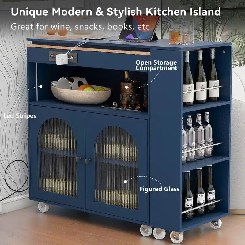 Ilot de cuisine roulant avec table extensible