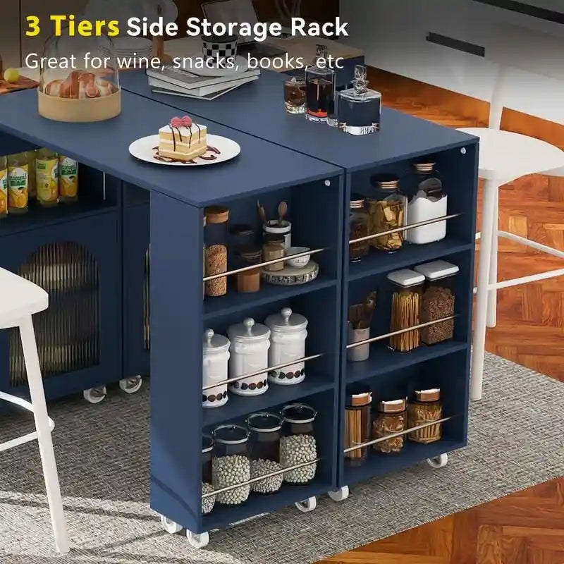 Ilot de cuisine roulant avec table extensible