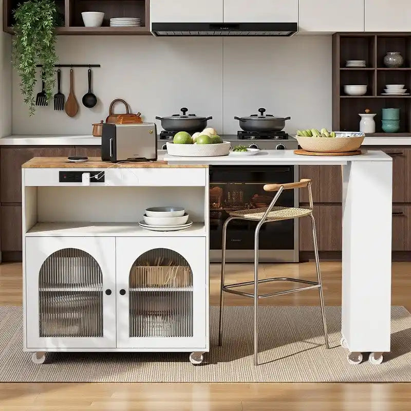 Ilot de cuisine roulant avec table extensible