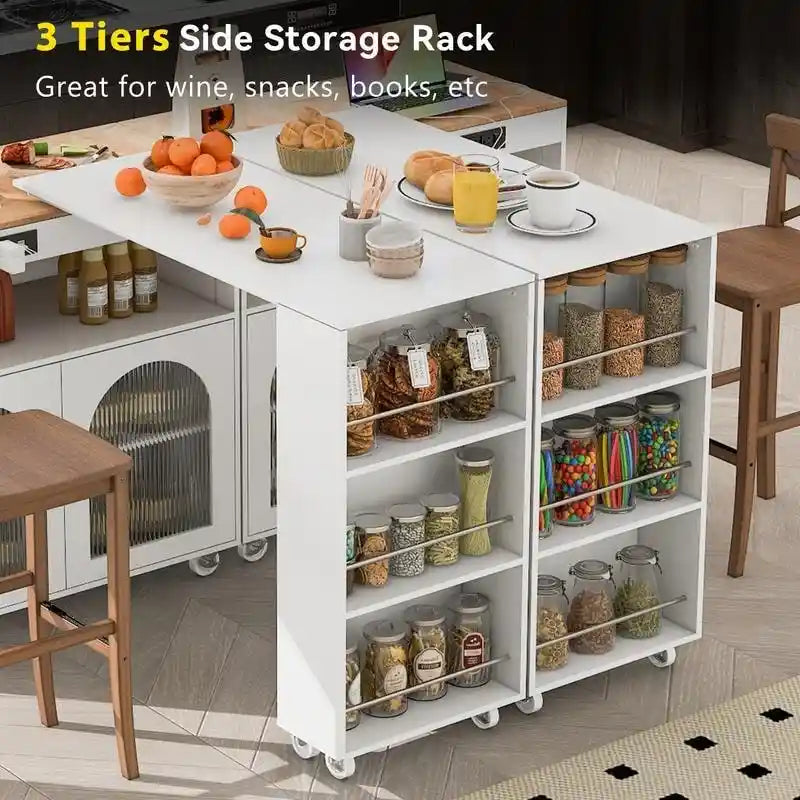 Ilot de cuisine roulant avec table extensible
