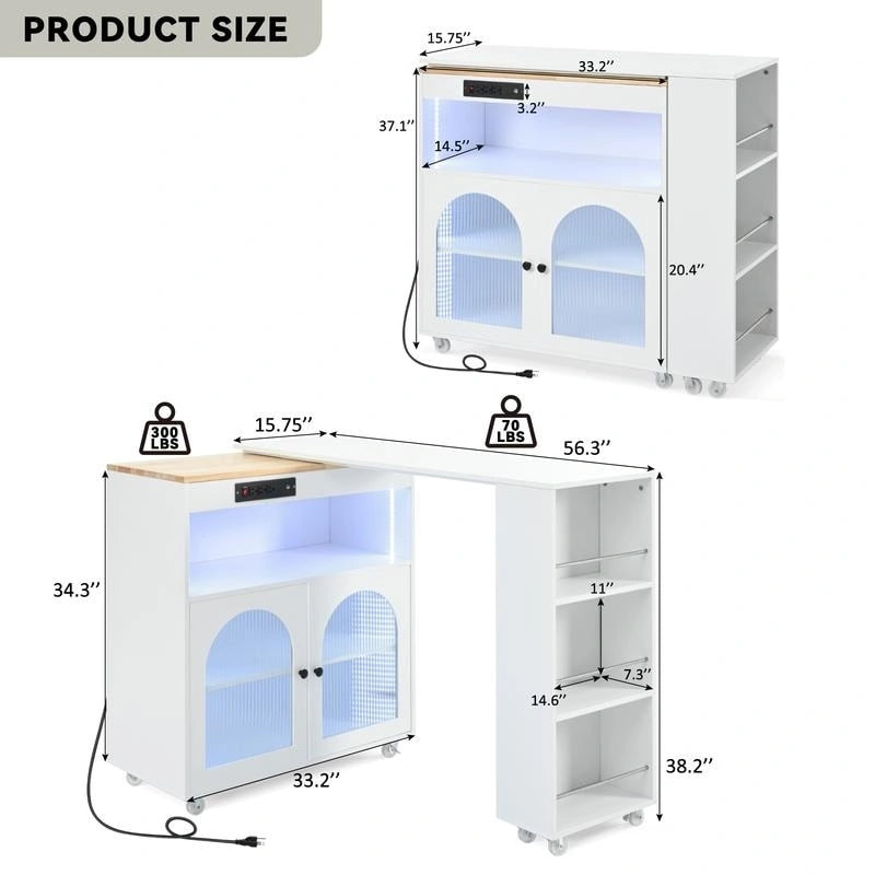 Ilot de cuisine roulant avec table extensible