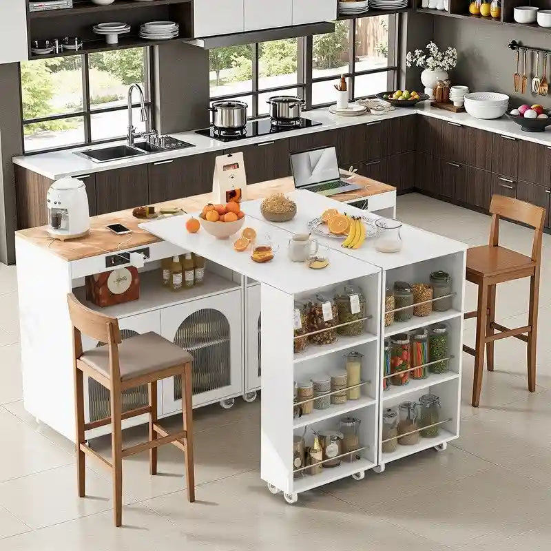 Ilot de cuisine roulant avec table extensible