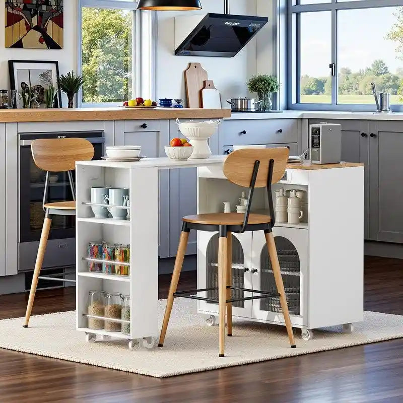 Ilot de cuisine roulant avec table extensible
