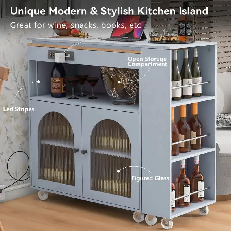 Ilot de cuisine roulant avec table extensible