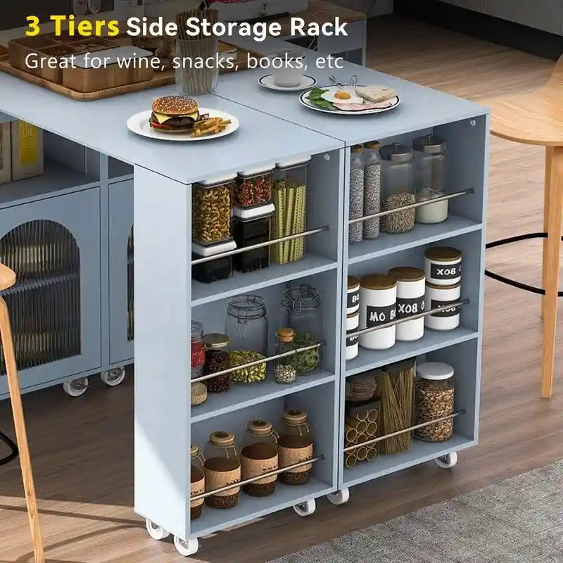 Ilot de cuisine roulant avec table extensible