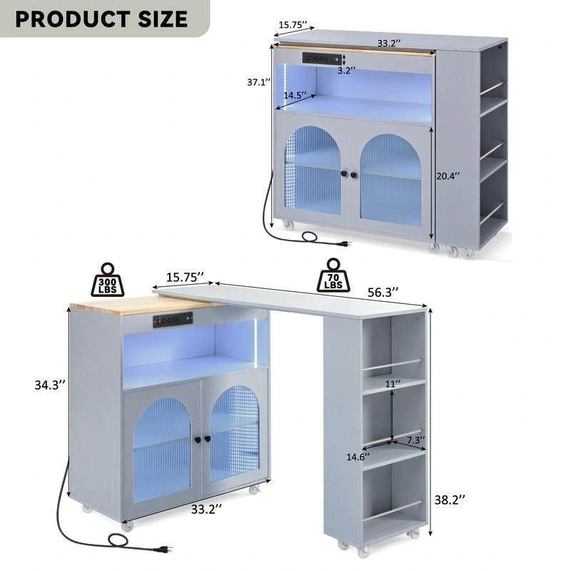 Ilot de cuisine roulant avec table extensible