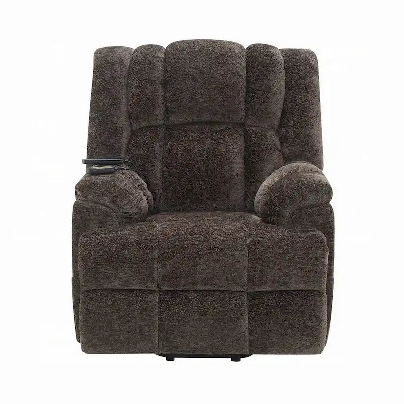 Fauteuil inclinable électrique releveur, chauffant, massant, en velours marron