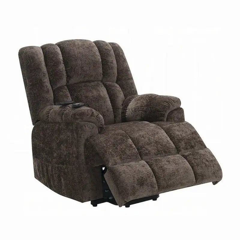 Fauteuil inclinable électrique releveur, chauffant, massant, en velours marron