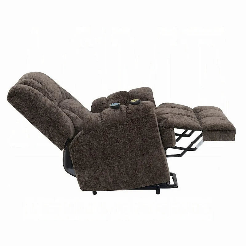 Fauteuil inclinable électrique releveur, chauffant, massant, en velours marron