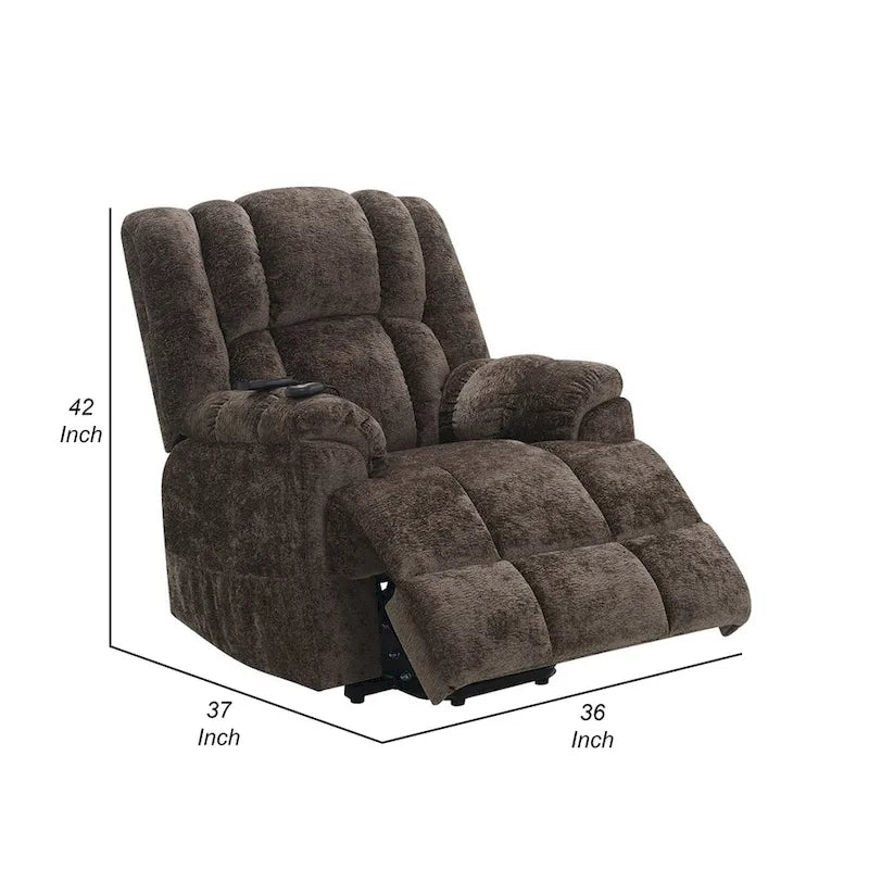 Fauteuil inclinable électrique releveur, chauffant, massant, en velours marron