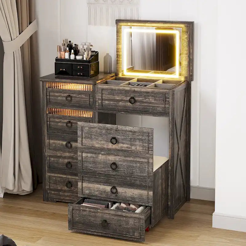 Coiffeuse avec éclairage LED et rangement dissimulé