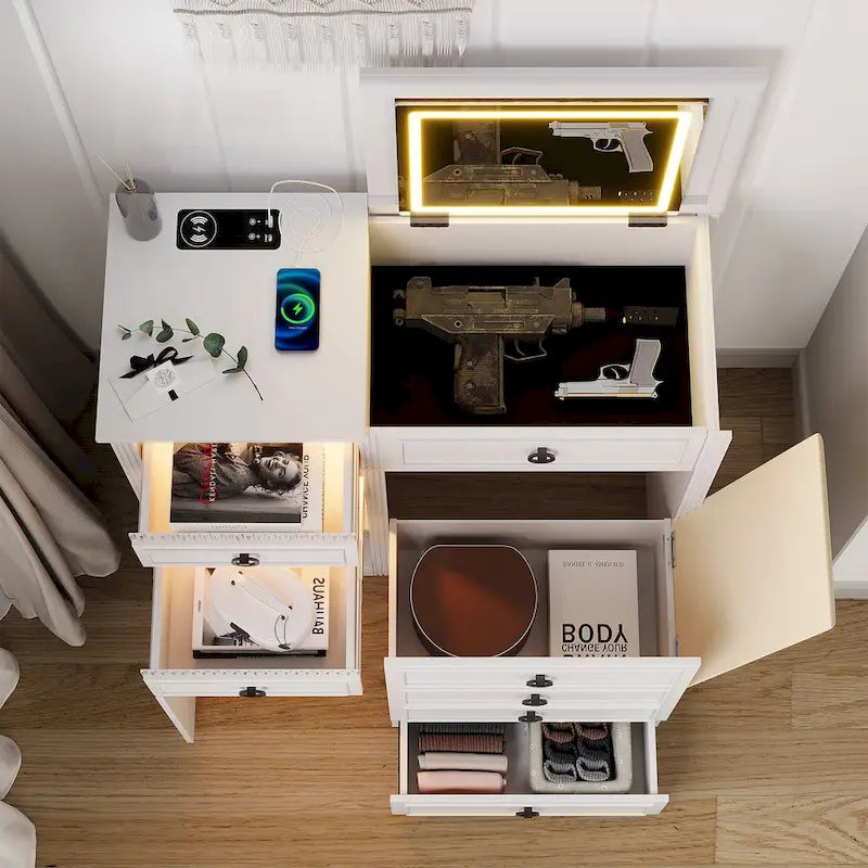 Coiffeuse avec éclairage LED et rangement dissimulé