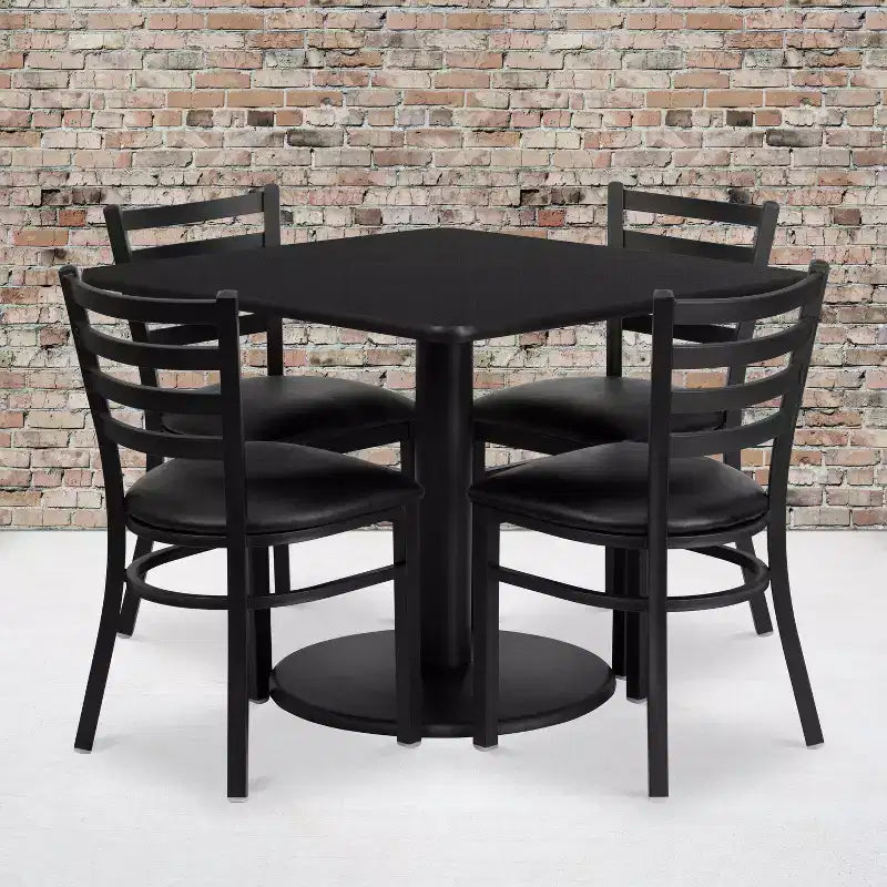 Flash Furniture 36'' Square Laminate Table Set with Round Base and 4 Ladder Back Metal Chairs