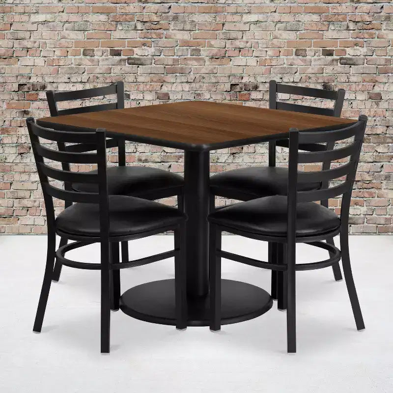 Flash Furniture 36'' Square Laminate Table Set with Round Base and 4 Ladder Back Metal Chairs