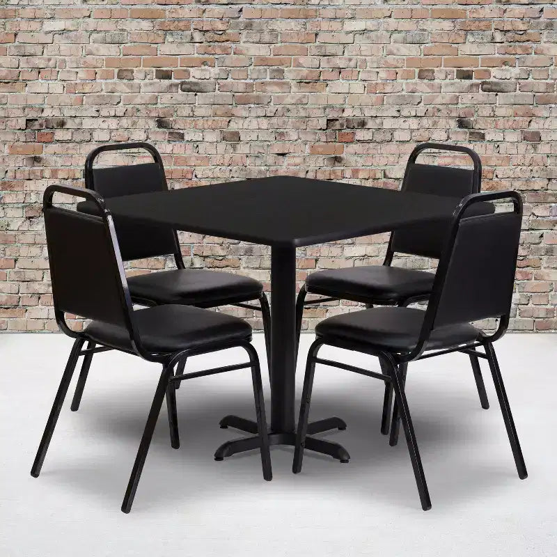 Emma and Oliver 36 Square Laminate X-Base Table Set with 4 Banquet Chairs