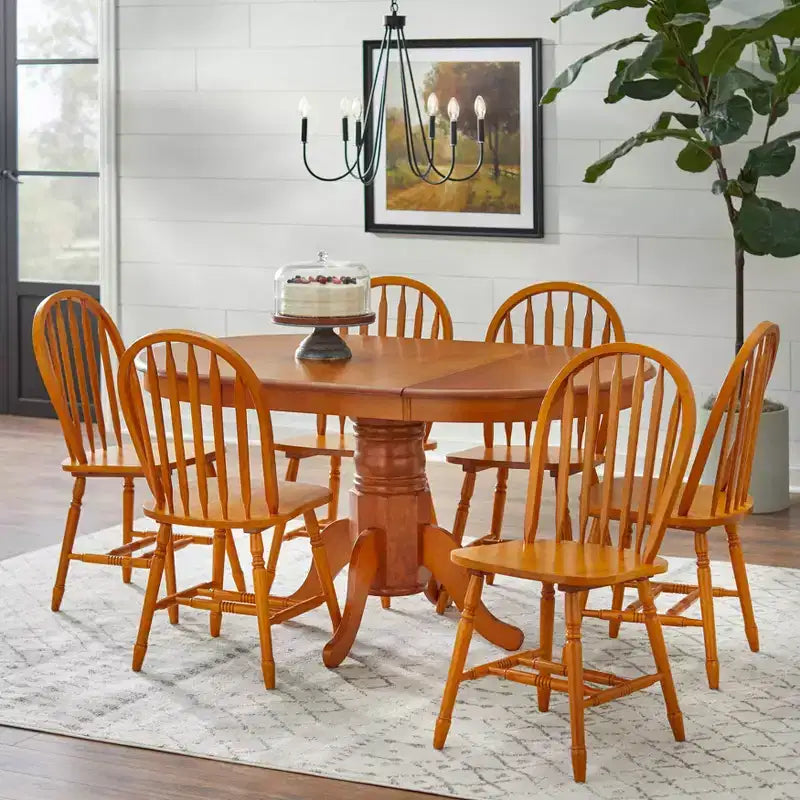 Buylateral 7pc Lancaster Farmhouse Solid Wood Extendable Dining Table Set