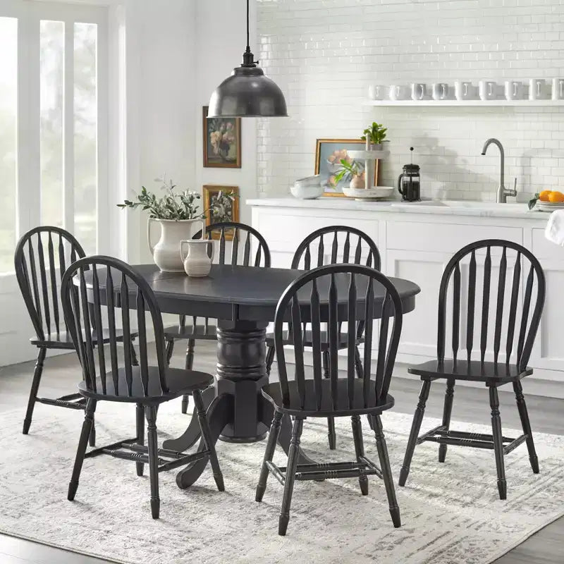 Buylateral 7pc Lancaster Farmhouse Solid Wood Extendable Dining Table Set