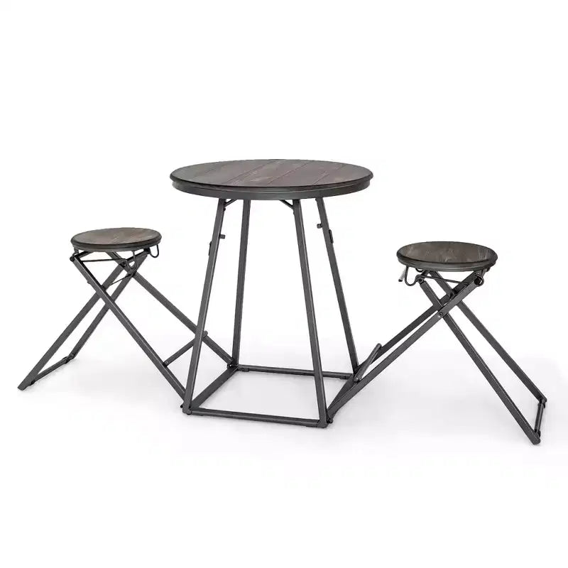 Costway 3-Piece Bar Table Set Round Pub Dining Table & 2 Foldable Stools w/ Metal Frame
