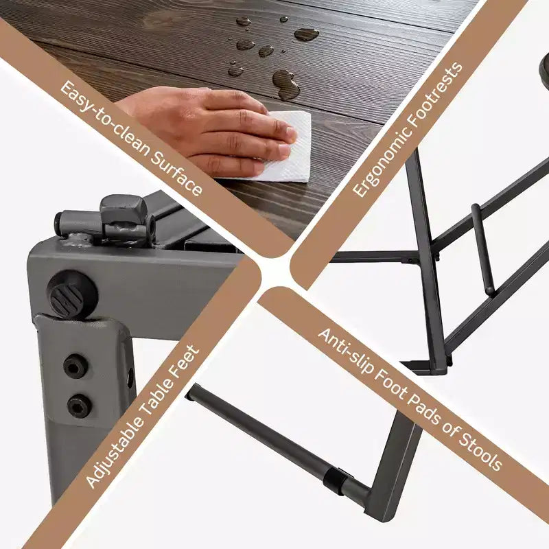 Costway 3-Piece Bar Table Set Round Pub Dining Table & 2 Foldable Stools w/ Metal Frame