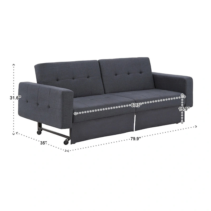 Futon convertible en tissu capitonné, 8 po, pleine grandeur