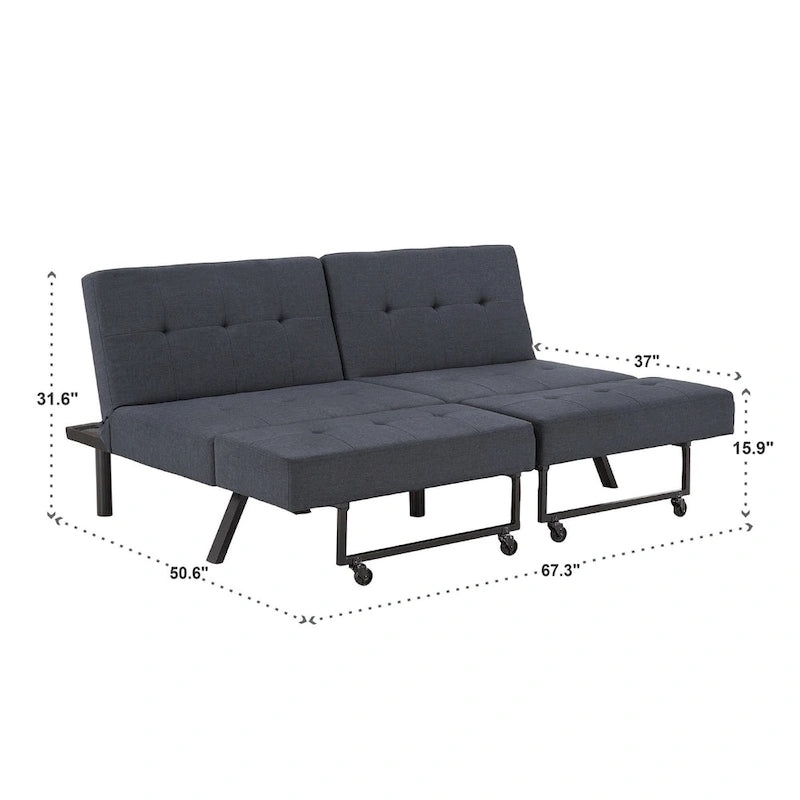 Futon convertible en tissu capitonné, 8 po, pleine grandeur