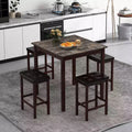 Costway 5 PCS Bar Table Set Square Dining Table & 4 PVC Leather Upholstered Bar Stools Brown/White