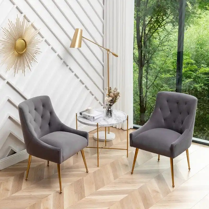 Lot de 2 chaises de salle à manger modernes, chaises d'appoint rembourrées sans accoudoirs avec dossier capitonné et poignée.