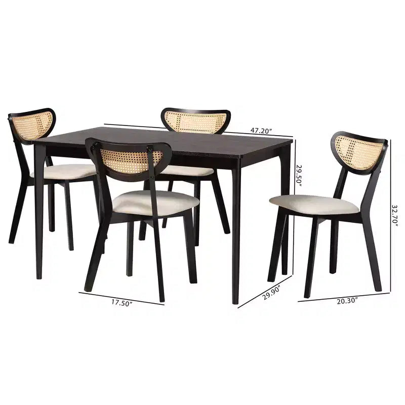 Baxton Studio Dannell Mid-Century Modern Wood 5-Piece Dining Set
