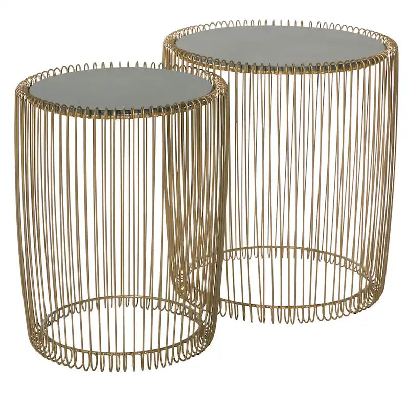 Tables d'appoint en métal avec plateau en verre teinté – Lot de 2 dorées – 46x46x46 cm
