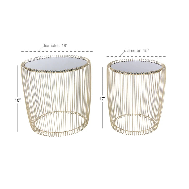Tables d'appoint en métal avec plateau en verre teinté – Lot de 2 dorées – 46x46x46 cm