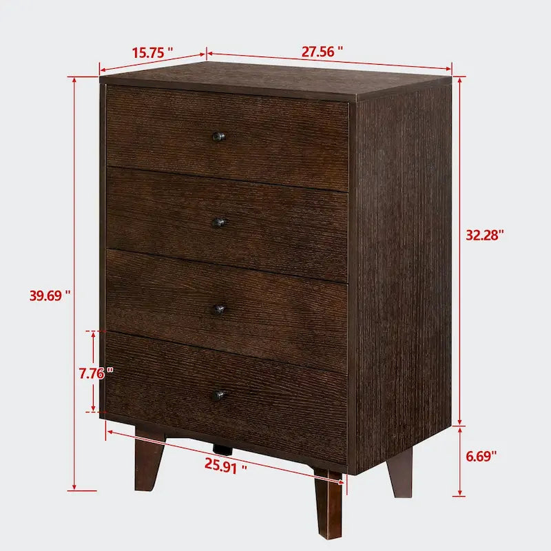 Commode à 4 tiroirs avec poignées rondes rétro