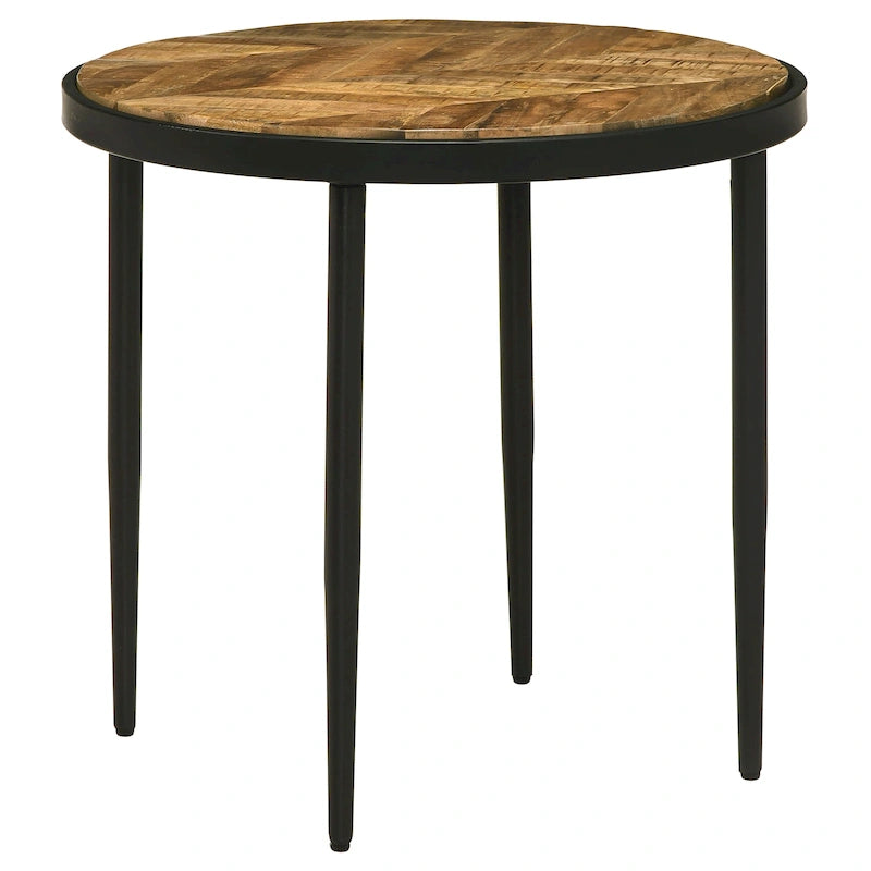 Table d'appoint ronde plateau en bois manguier naturel et noir