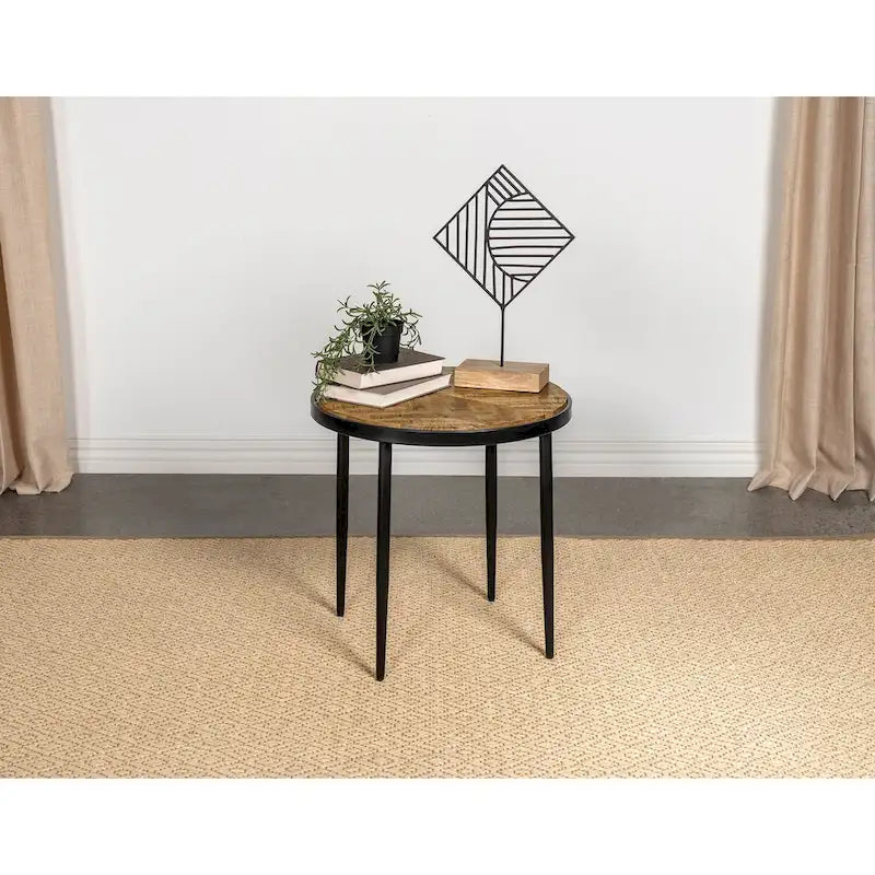 Table d'appoint ronde plateau en bois manguier naturel et noir