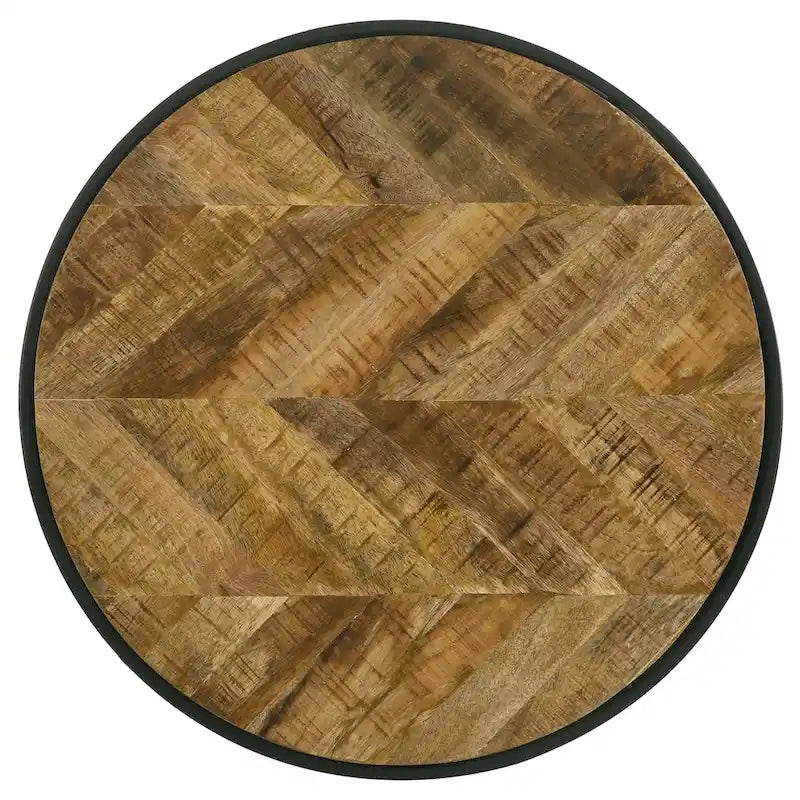Table d'appoint ronde plateau en bois manguier naturel et noir