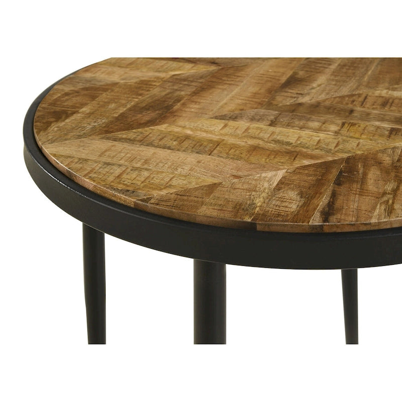Table d'appoint ronde plateau en bois manguier naturel et noir