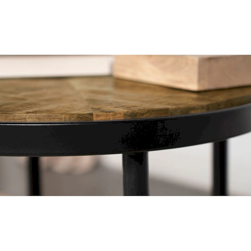 Table d'appoint ronde plateau en bois manguier naturel et noir