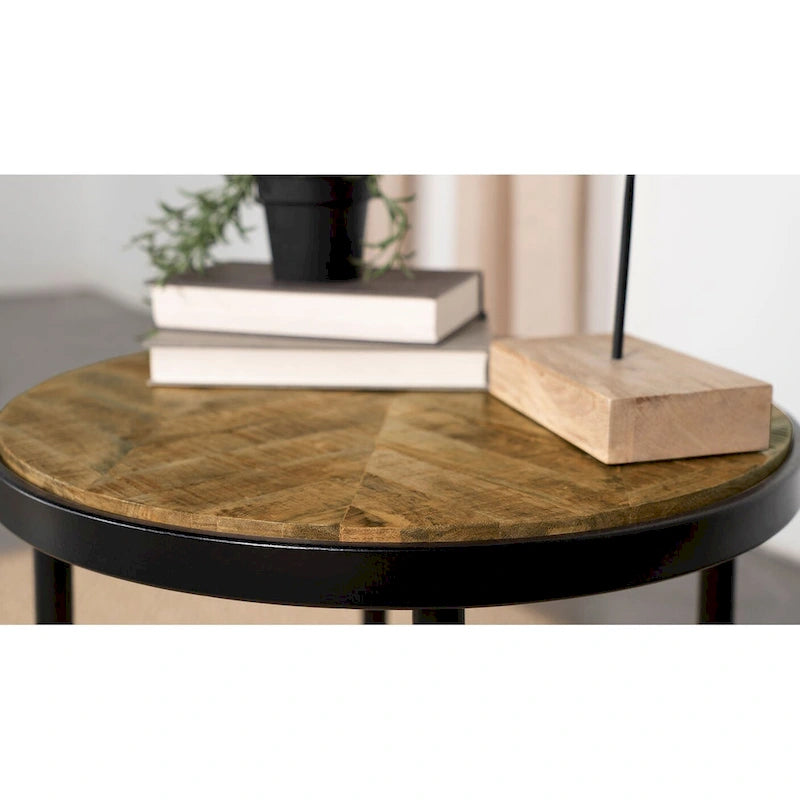Table d'appoint ronde plateau en bois manguier naturel et noir