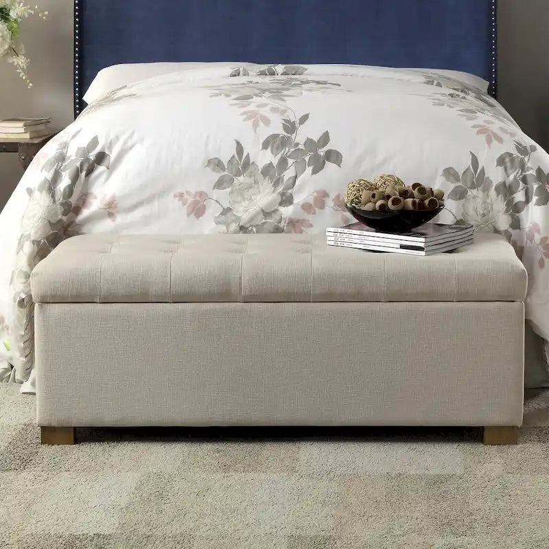 Banc de rangement capitonné beige