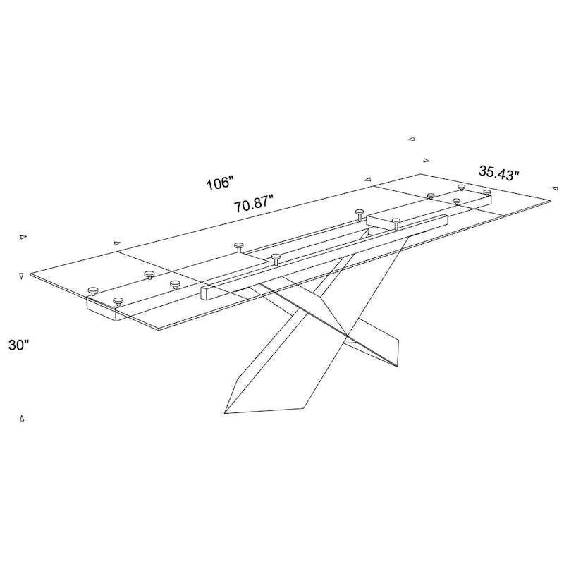 Table à manger extensible en verre transparent et pieds en bois - 106/70,87*35,43*30 pouces