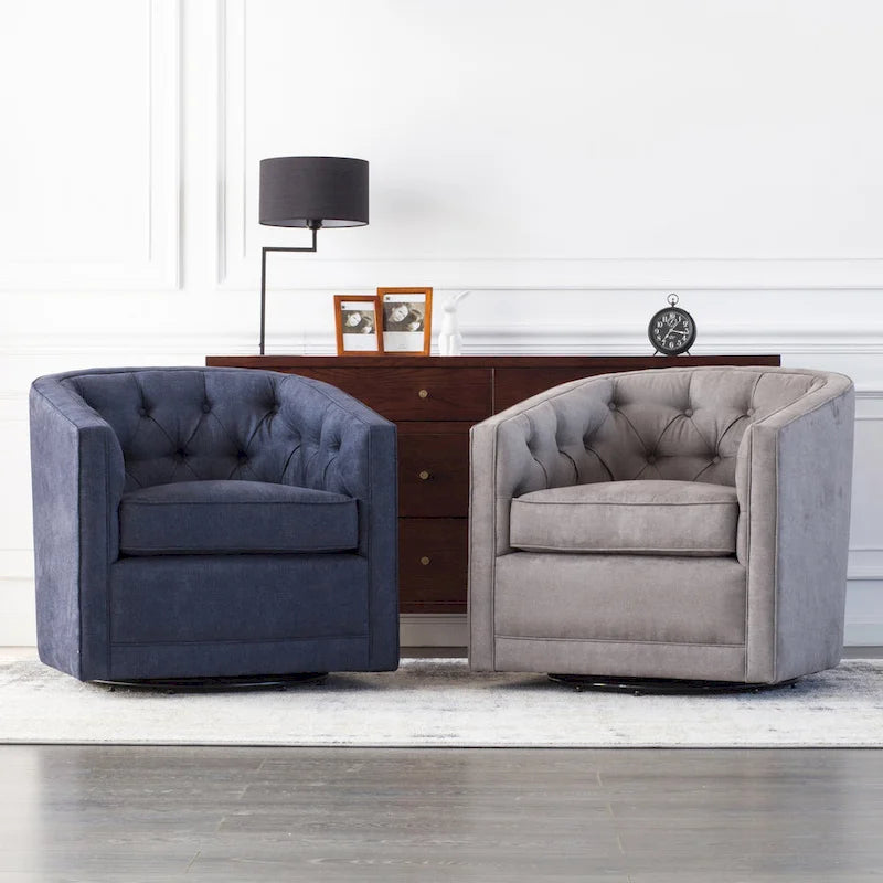 Fauteuil tonneau pivotant en tissu