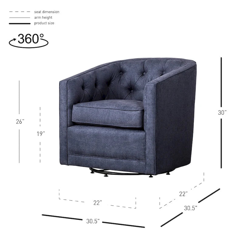 Fauteuil tonneau pivotant en tissu