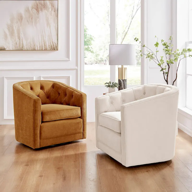 Fauteuil tonneau pivotant en tissu