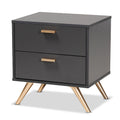 Table de chevet moderne en bois gris foncé et doré à 2 tiroirs