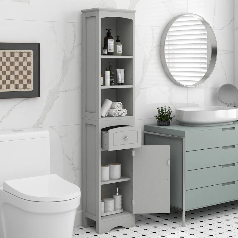 Meuble de rangement haut de salle de bain de 168 cm avec tiroir et étagères réglables