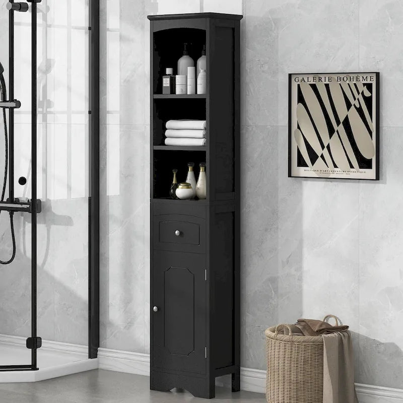 Meuble de rangement haut de salle de bain de 168 cm avec tiroir et étagères réglables