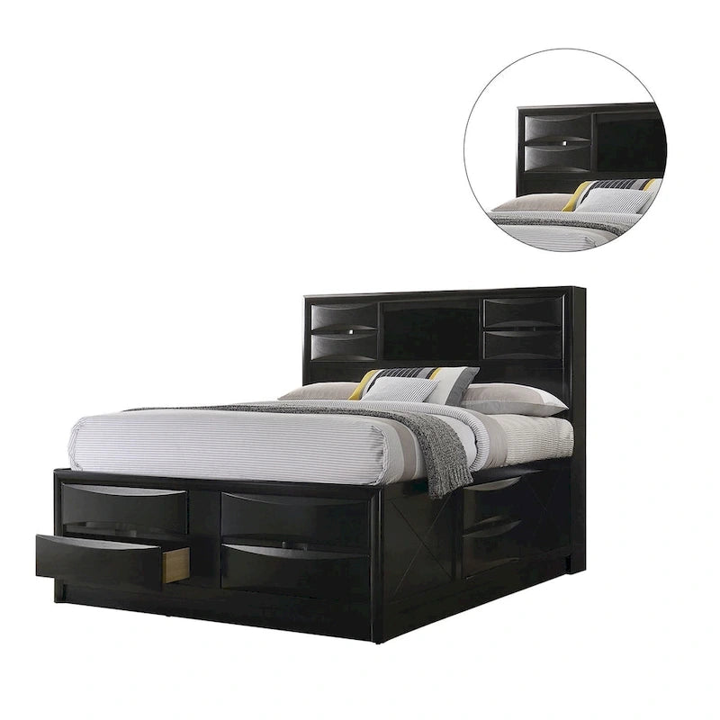 Lit en bois avec tiroirs de rangement noir