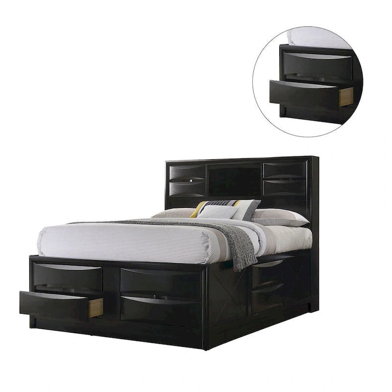 Lit en bois avec tiroirs de rangement noir
